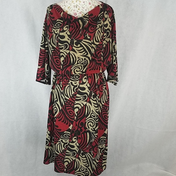 NEW Coldwater Creek Women Cowl Neck Dress Red Tan Black Sz 6 - Picture 1 of 9